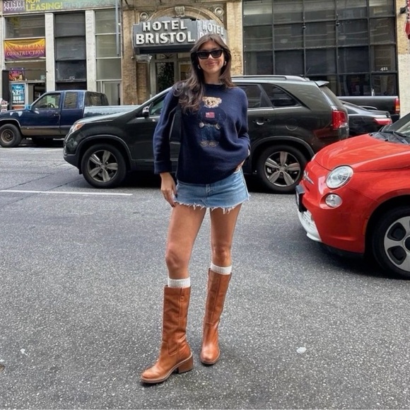 JEFFREY CAMPBELL Reflect-Hi Frye Campus Camel Brown Knee-High Leather Boots 8 - Picture 3 of 13